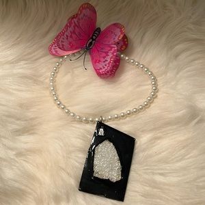 Faux Pearls Stretchy Unique Rare One of a Kind Handmade Charm Necklace